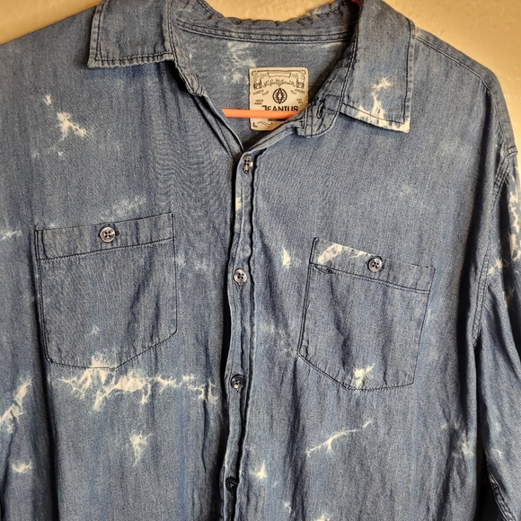 Jeanious Mens Shirt Acid Wash Blue Large Button Down Casual - Picture 8 of 8